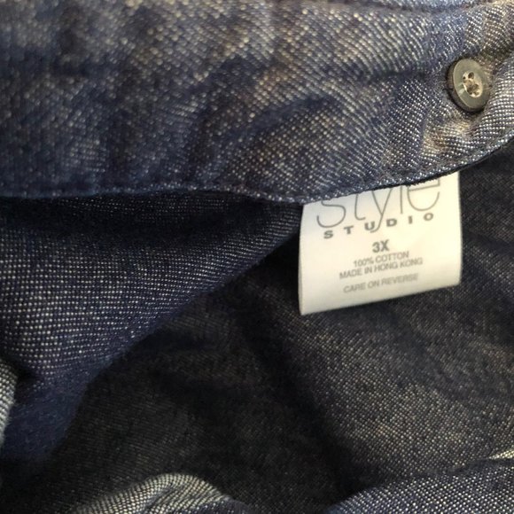 Style and Company Plus size 3X denim blouse with removable collar long sleeves - Picture 3 of 5